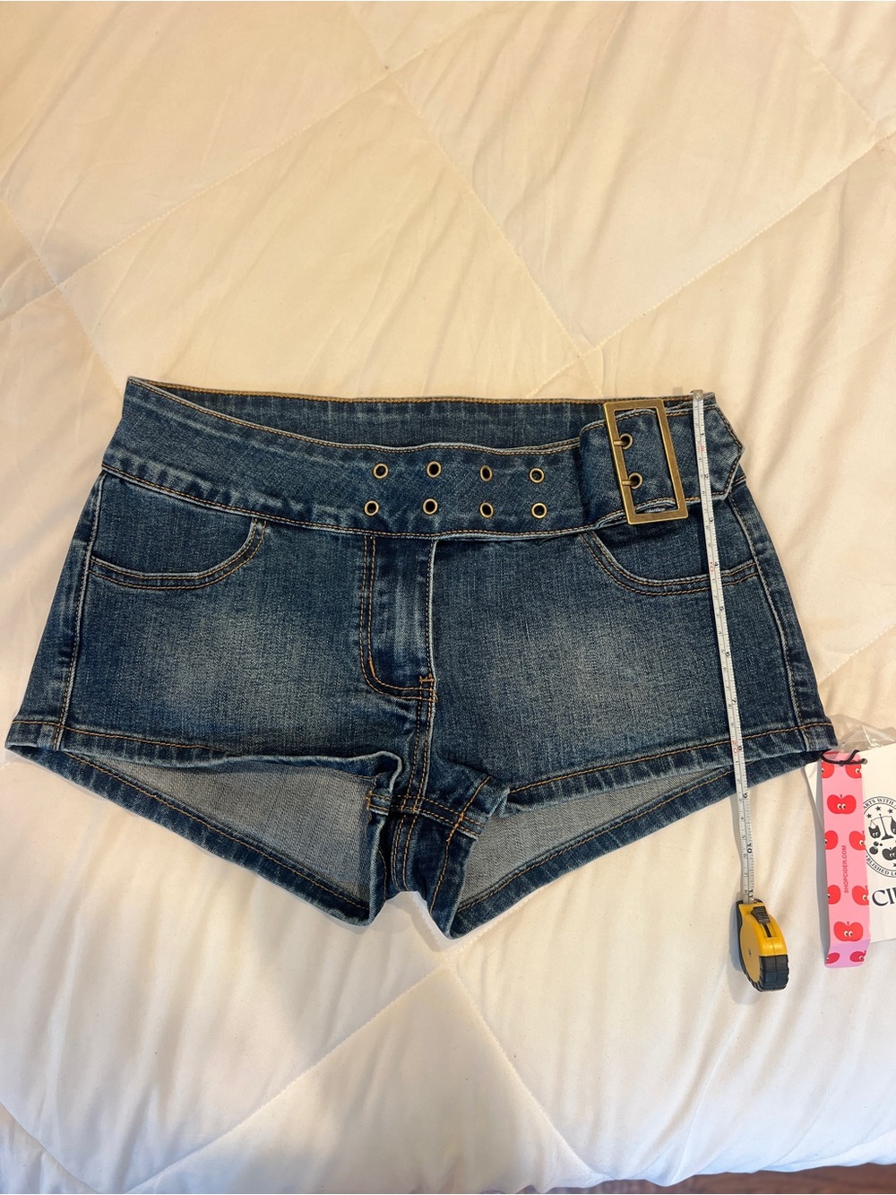 Cider Denim low waisted Belted Women's Shorts in Dark Blue